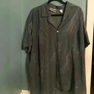 Amanda Smith II pure silk - women’s blue printed button up collared shirt 1X